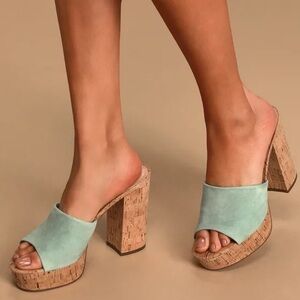 Gemella Mint Green Suede Leather Cork Platform Heels